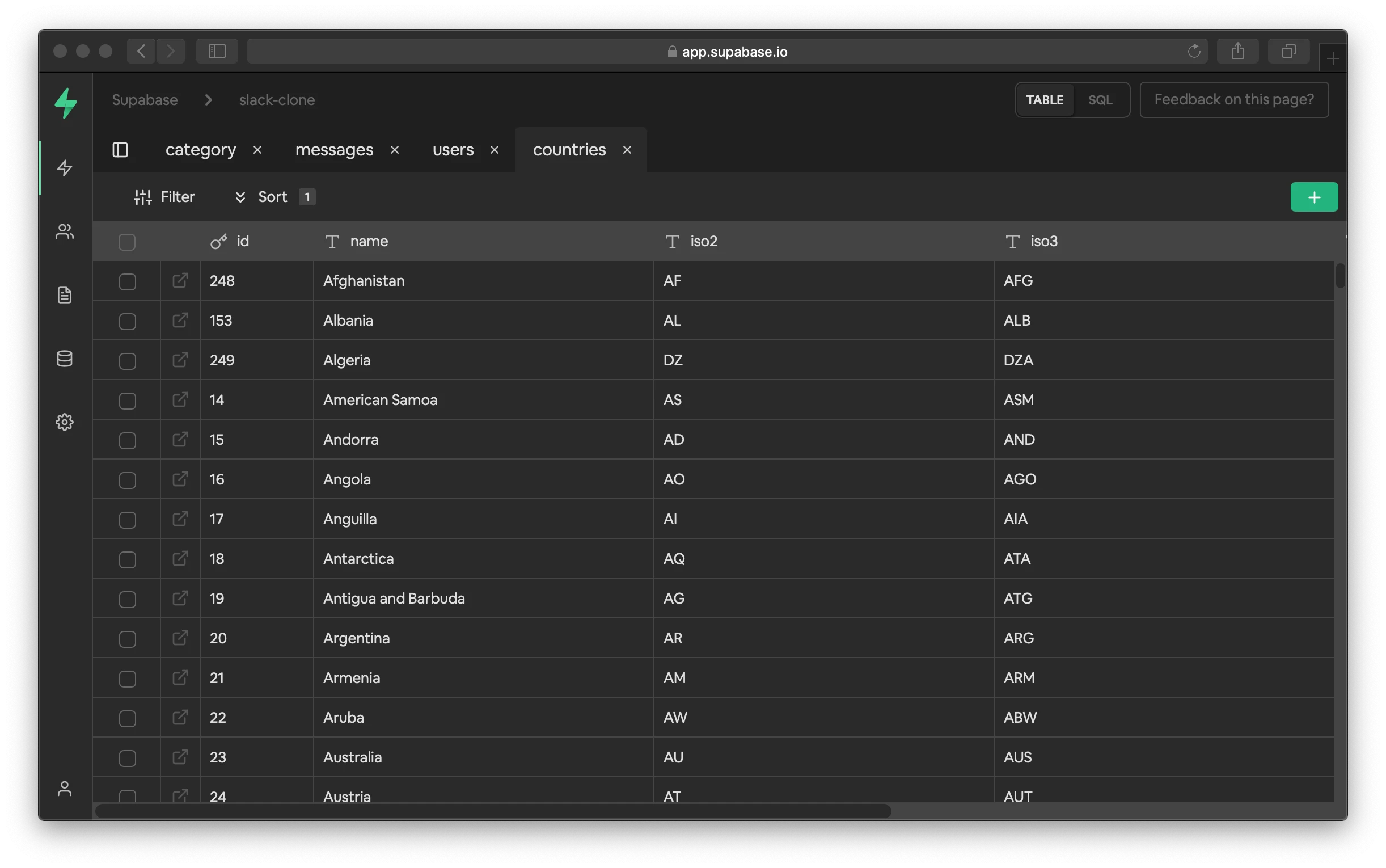 Table view interface